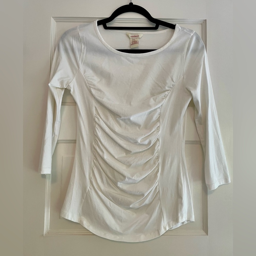 Sundance White Ruched Top with 3/4 Sleeves